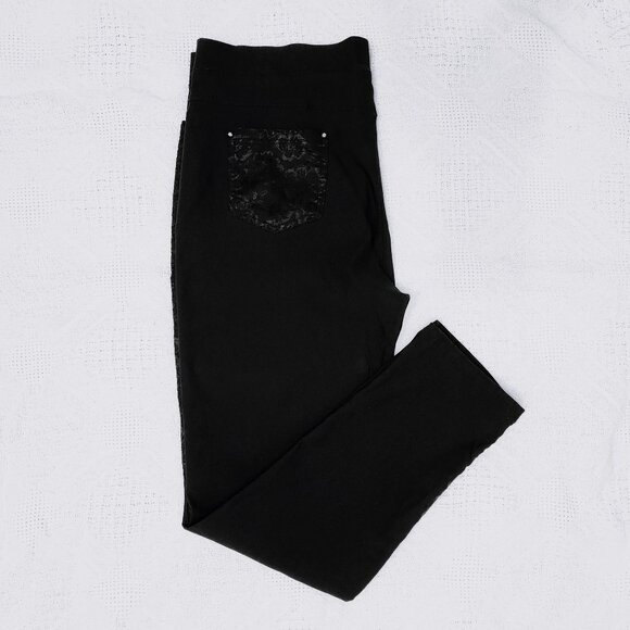 Black Lace Panels & Rhinestone Black Stretchy Pants - Picture 1 of 10